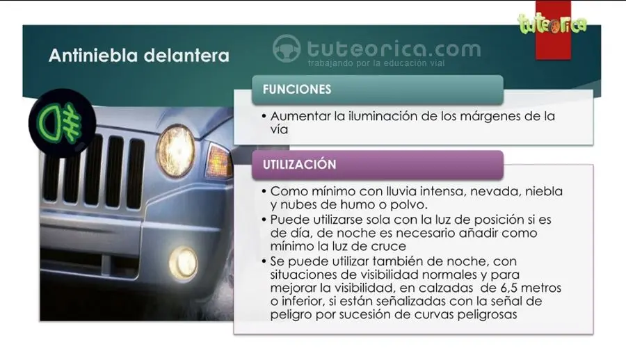 Utilización de las luces en vehículos. Luces antiniebla delantera